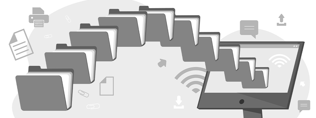 HIPAA Compliance: Analogue folders merging into digital computer
