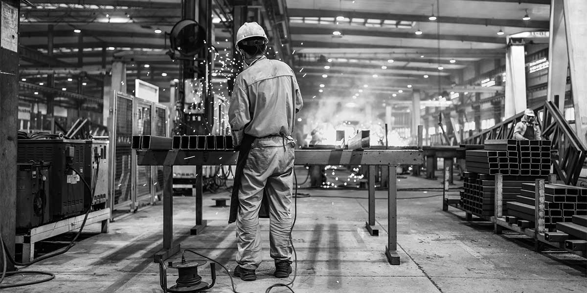 Interior of a factory producing heavy machinery.