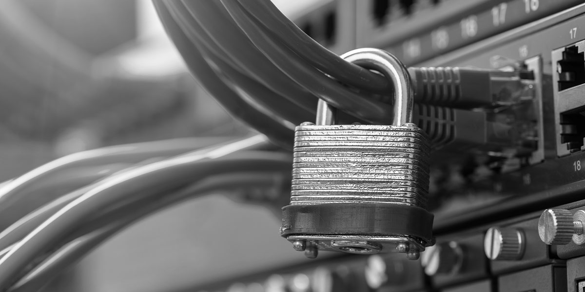 A server with inbound and outbound network traffic secured via padlock.