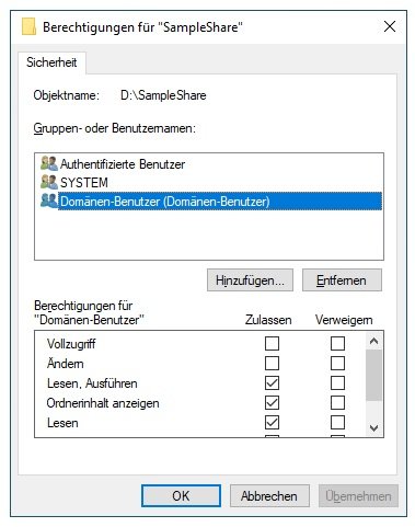 Screenshot NTFS Berechtigungen