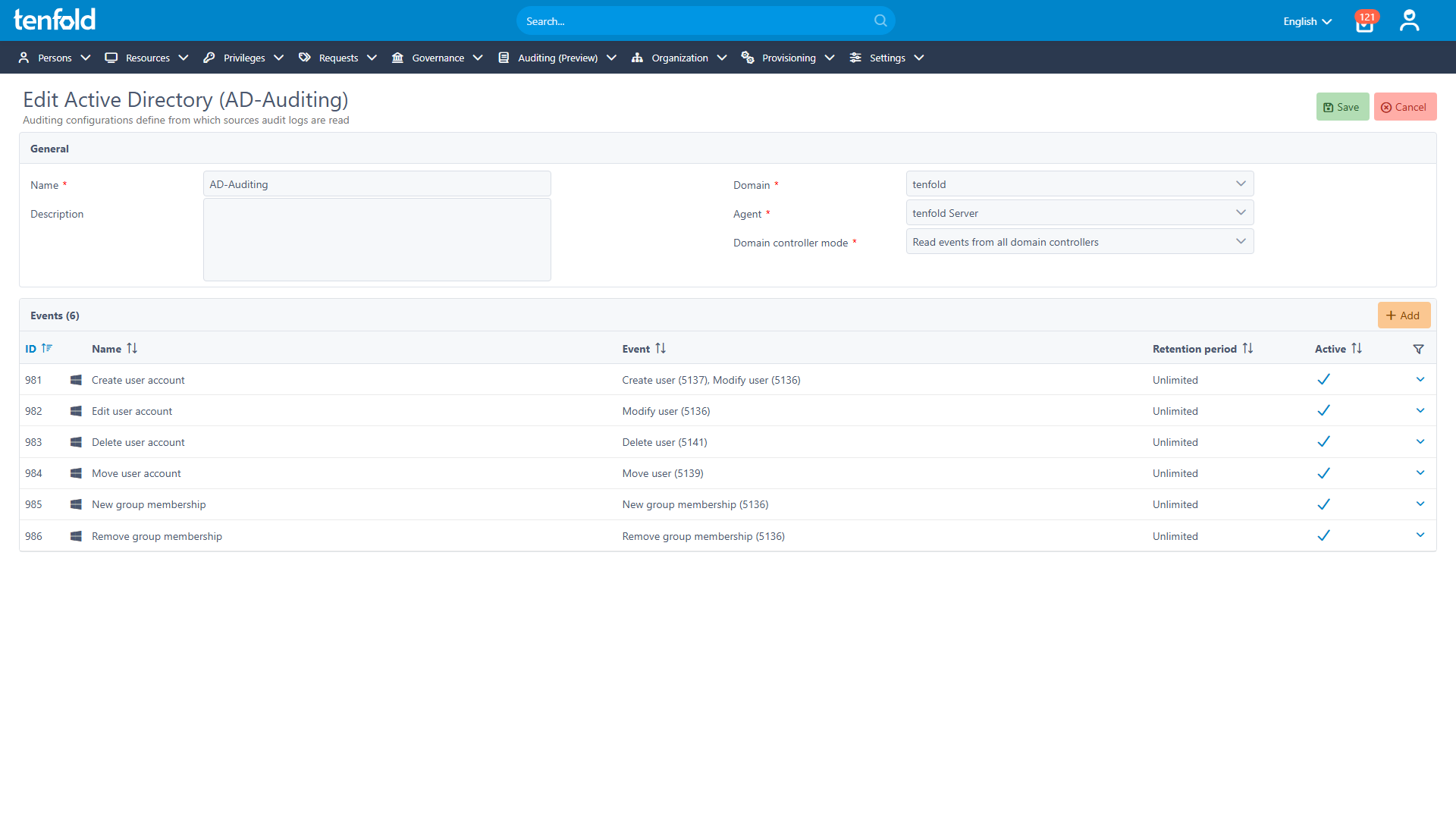 A tenfold screenshot showing the configuration menu for our Auditing feature.