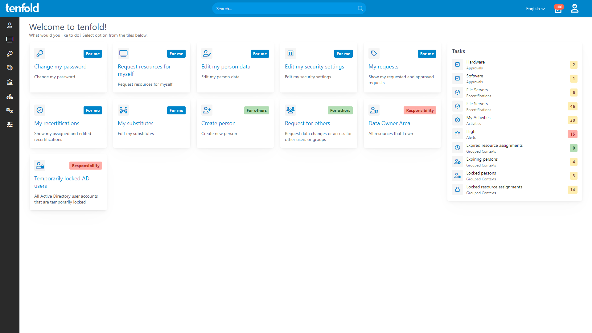 tenfold screenshot showing the self-service interface for an end user.